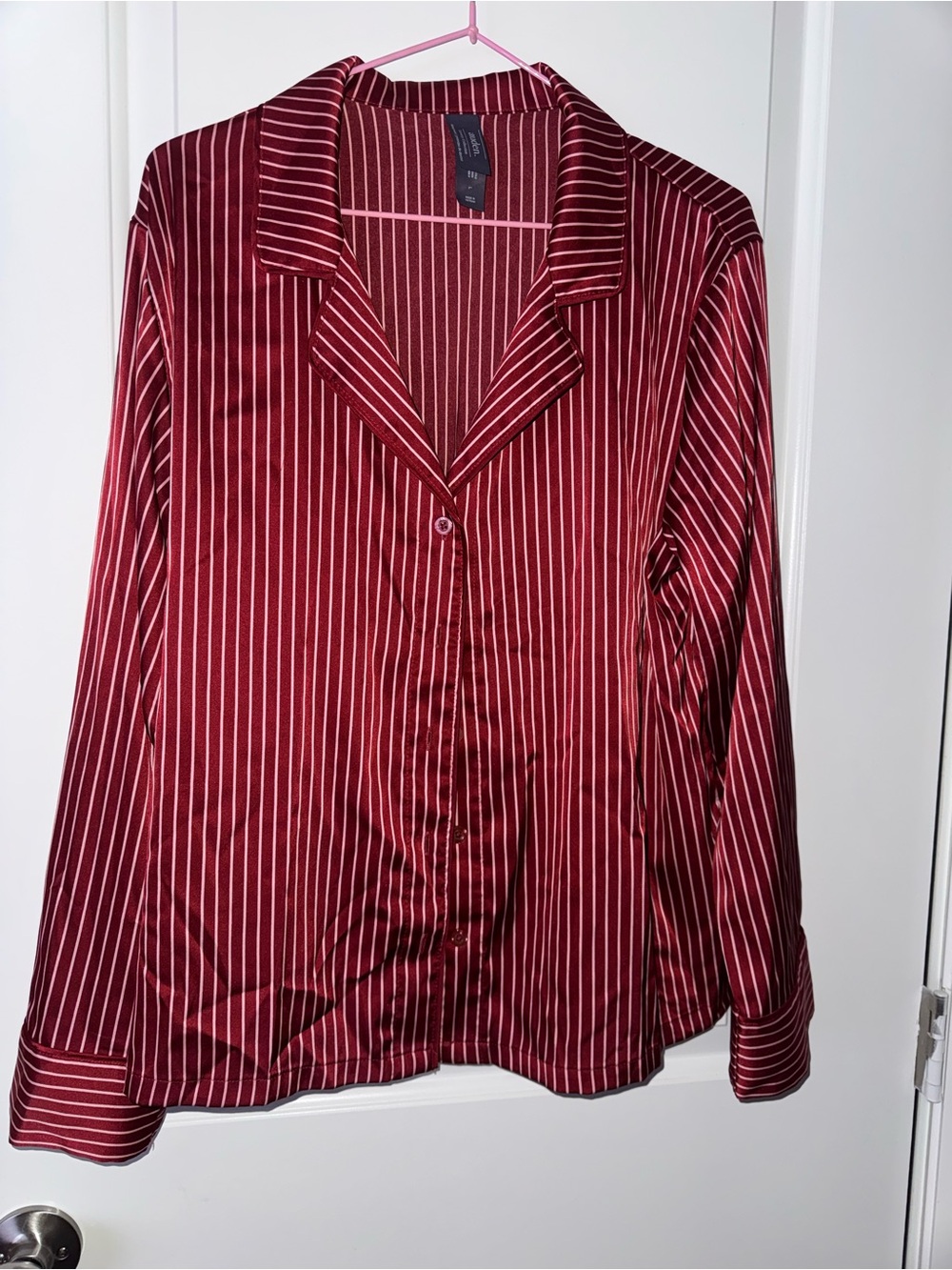 Auden Burgundy and White Pinstripe Satin Button-Down Shirt